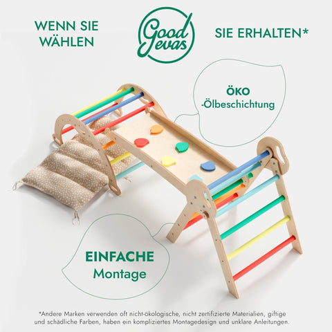 4in1 Montessori-Kletterset: Pikler-Dreieck, Kletterbogen, Rutschbrett und Kissen für Kleinkinder (1–3 Jahre) – Regenbogen-3