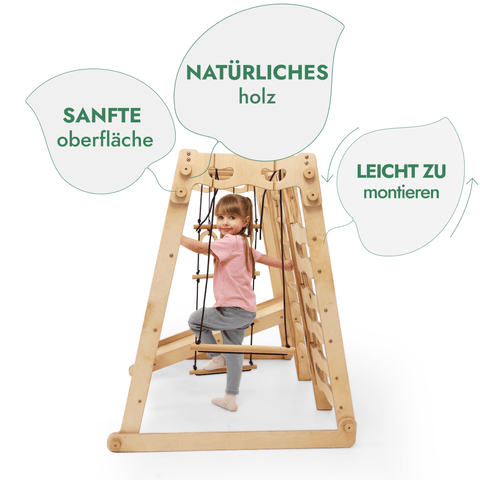 6-in-1 Montessori Indoor-Spielplatz aus Holz – Indoor & Outdoor Set für Kinder mit Schaukel, Rutsche, Seil & Treppe | Goodevas®