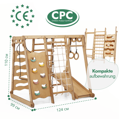 6in1 Indoor-Spielplatz aus Holz für Kinder –  Schaukel, Rutsche, Seil und Treppe