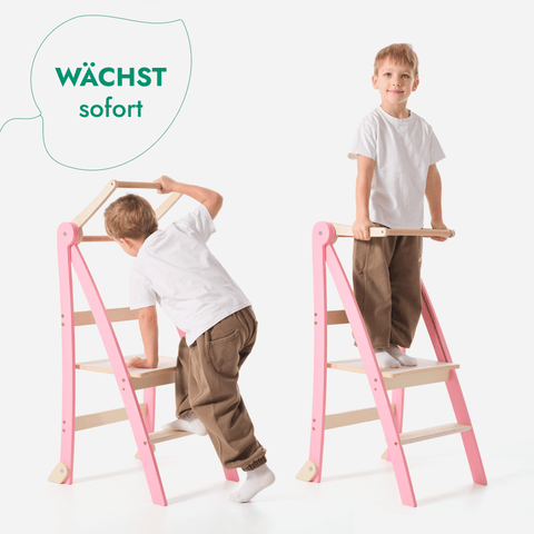 Holz Lernleiter Montessori: Multifunktionaler, klappbarer Lernturm für Kinder – Rosa-2
